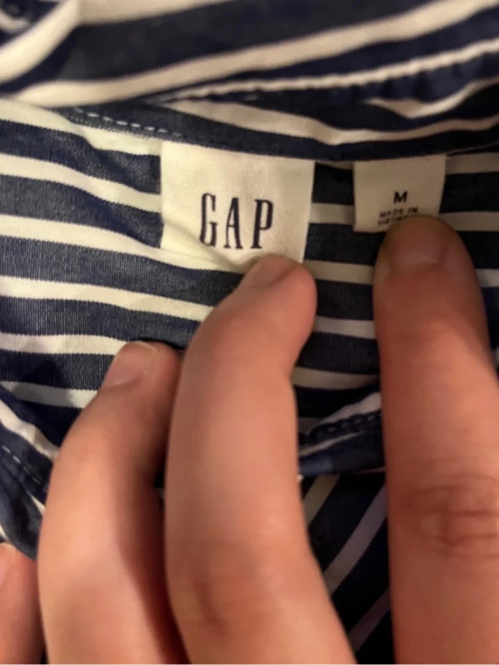 GAP Navy and White Striped Button-Front Tiered Dress
